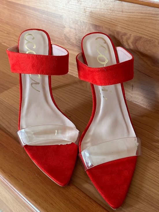 CCOCCI Shoes - Red Women's Pointed Toe Heels with Clear Strap